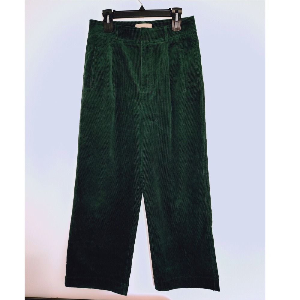 Everlane Forest Green Corduroy Wide Leg Pants High Waist Trousers Size 10